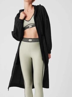 ALO Yoga Summer Nights Lightweight Black Longline Hooded Zipper Coat / Jacket